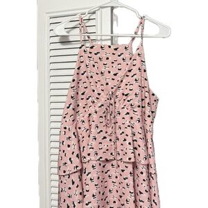 Pink Patterned Sleeveless Ruffle Tank